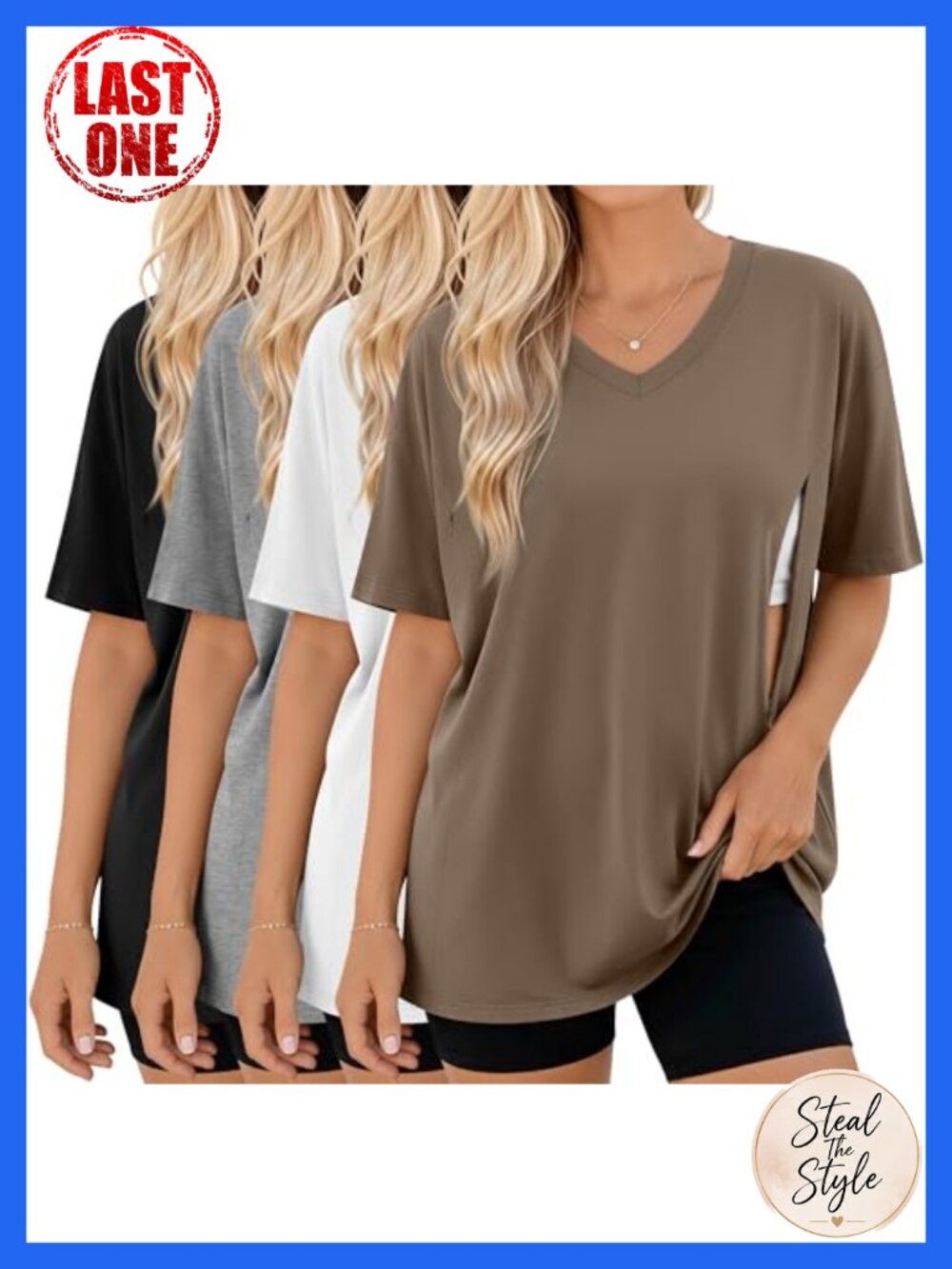 4 Pack Nursing Tops V-Neck Short Sleeve Hidden Zipper Breastfeeding Tees